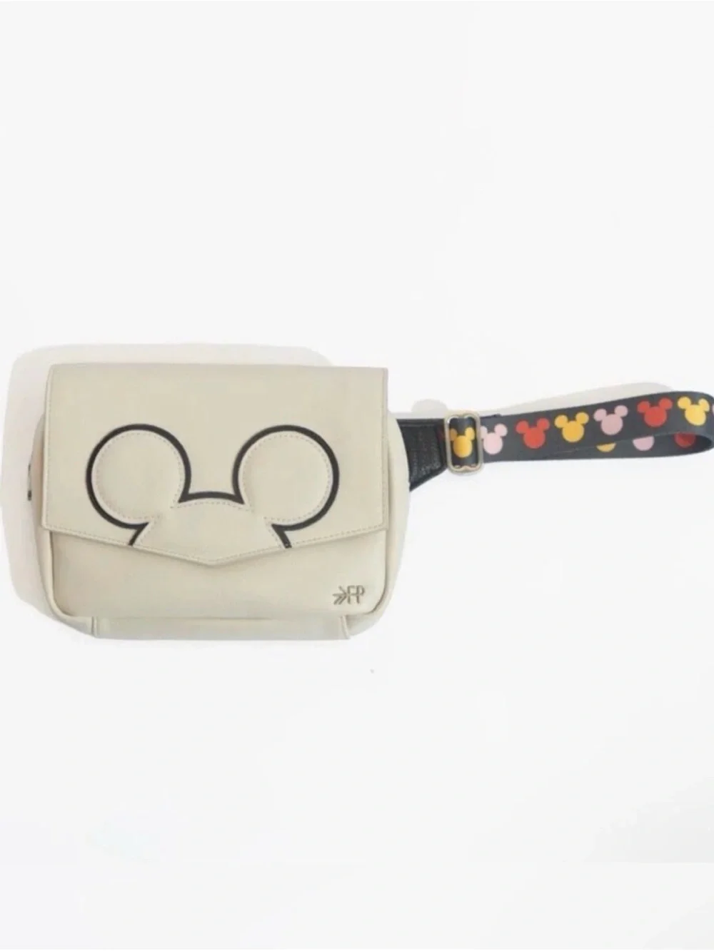 Freshly Picked Cream Baby Bag with Black-Trim Mickey Detail and Multicolor Strap